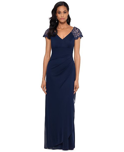 alfani XSCAPE Lace-Sleeve Chiffon Gown Women's Fashion Shoes & Accessories
