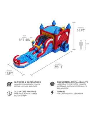 Queen Commercial Grade Bounce House Water Slide with Dual Lane and Detachable Pool for Kids and Adults (with Blower), Tunnel Entrance, Basketball Hoop, Wet Dry Use, Obstacle Pop Ups