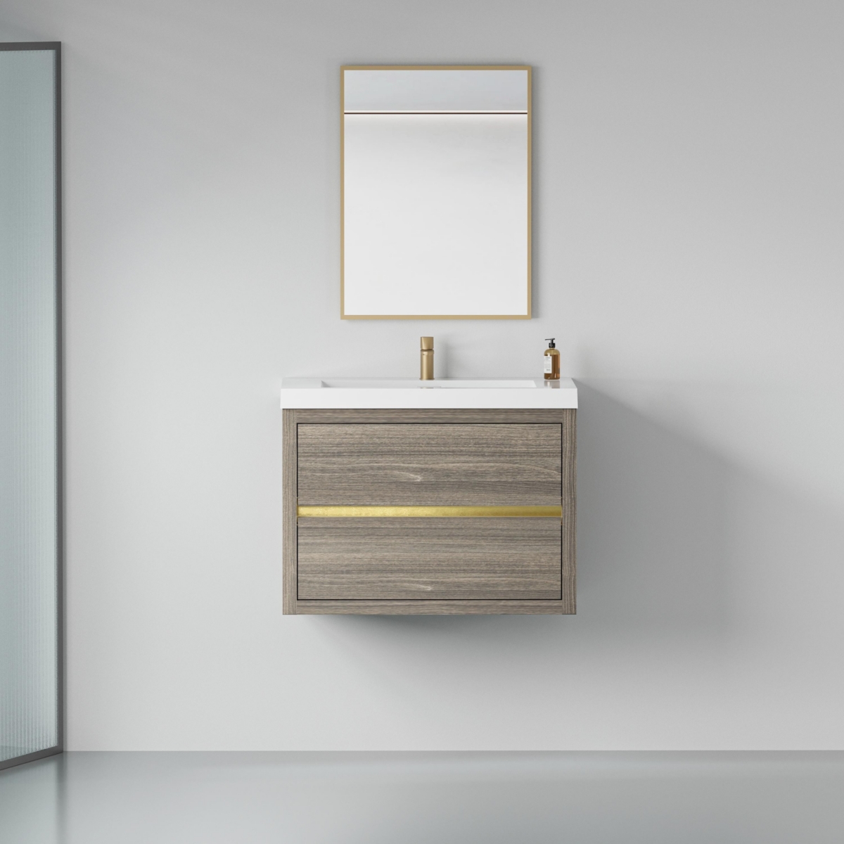 30" Wall-Mounted Bathroom Vanity with Sink, Floating Bathroom Storage Cabinet with Stone Resin Countertop and Soft Close Drawers, Natural Oak