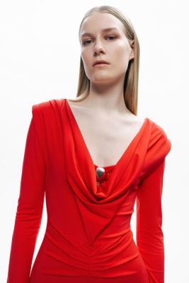 Women's Padded Accessory Detailed Maxi Dress