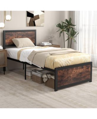Twin Size Bed Frame Metal with High Headboard and Mute Bars-Twin Size