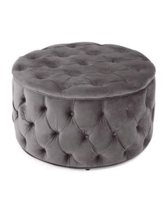 Round Velvet Ottoman Upholstered Footstool for Living Room or Bedroom Soft Polyester Fabric Comfortable Seating Option