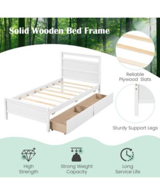 Twin Size Wooden Bed Frame with 2 Drawers for Teens and Adults