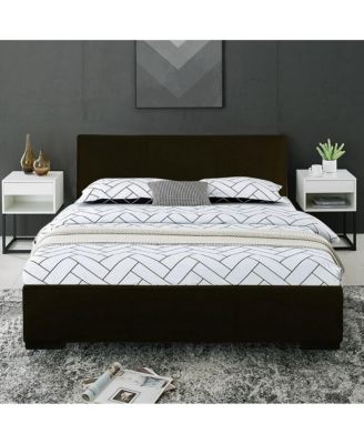 Sturdy Solid Wood Bed Frame with Faux Leather Upholstery