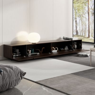 Solid Wood TV Stand with 4 Sliding Tempered Glass Doors,Media Console, Entertainment Center