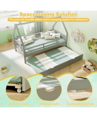Twin House Bed with Trundle and Fence Rail