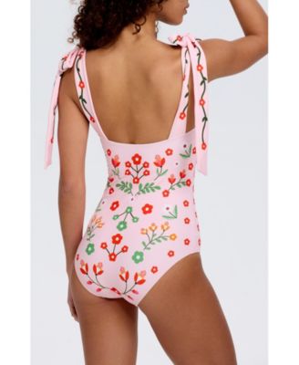 Women's Pink Floral Harmony Embroidered Swimsuit