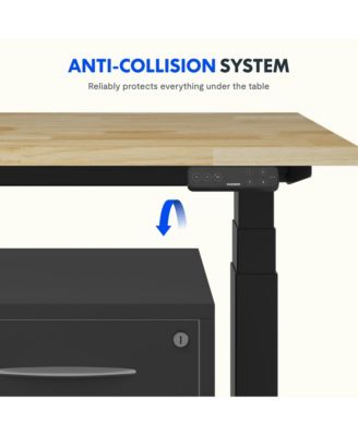 E7-COMMERCIAL 55  W Electric Adjustable Standing Desk, Rubber Wood Top, Black Base