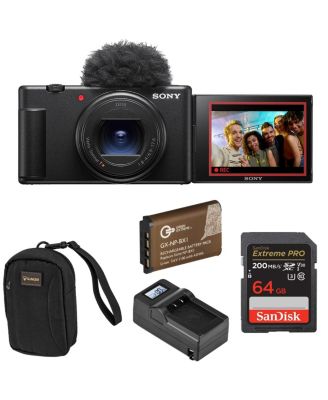 ZV-1 II Vlog Camera for Content Creators and Vloggers, Bundle With Extra Battery, Smart Charger With Screen, 64GB SD Card, Slinger Camera
