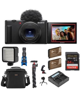  ZV-1 II Vlog Camera for Content Creators and Vloggers, Bundle 2x Extra Battery, Dual Charger, 64GB SD Card, Camera Bag