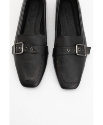 Noir Leather Flat Loafers (Women)
