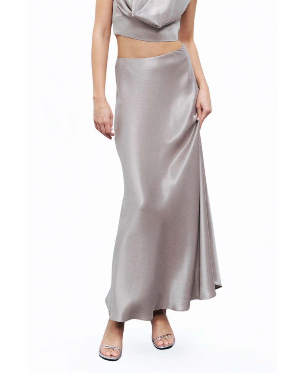 Women's Satin Look Midi Skirt - Dark beige