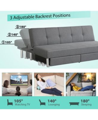3-Seat Convertible Sofa Bed with 2 Large Drawers and 3 Adjustable Angles