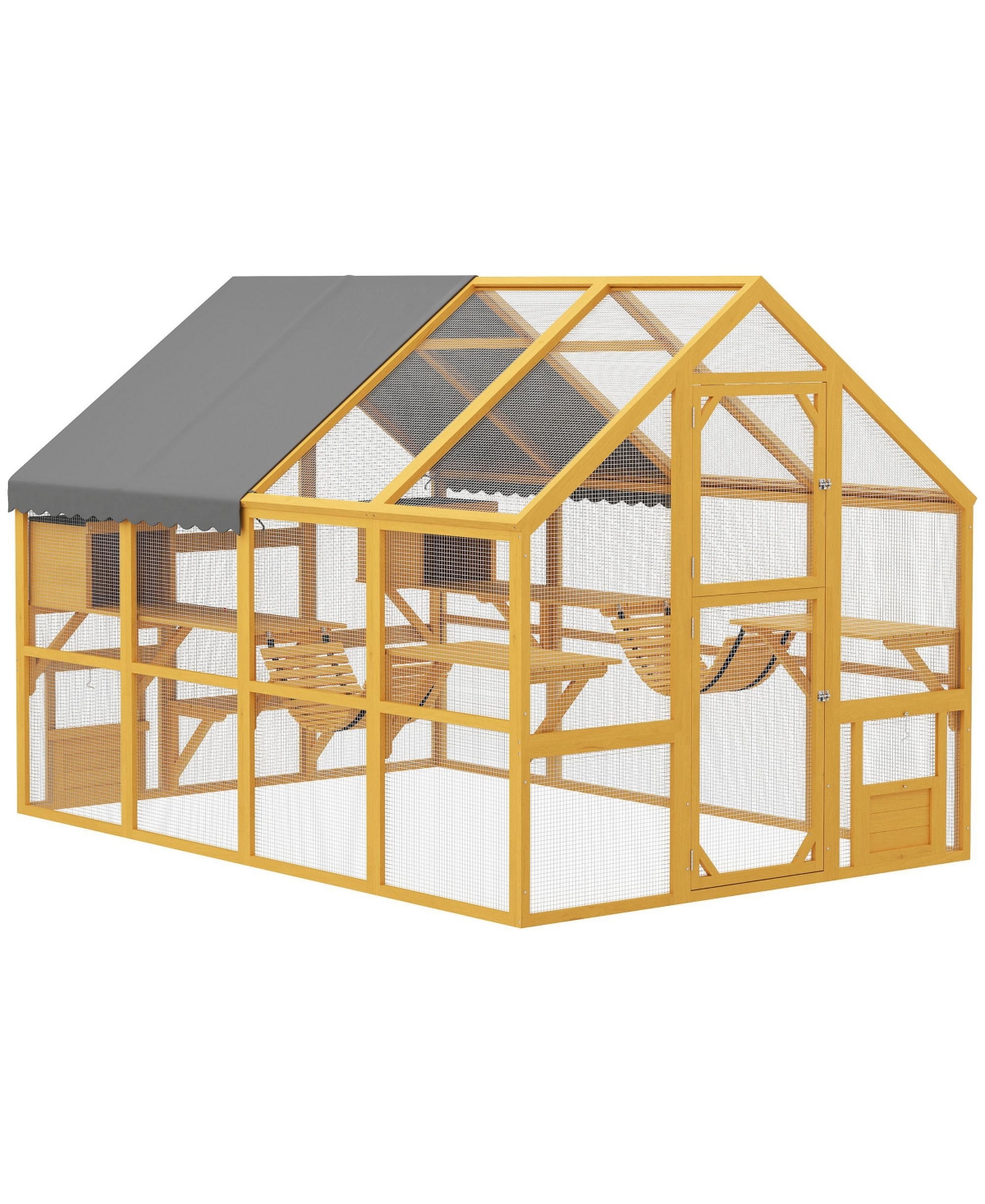 Large Catio Outdoor Cat Enclosure with Waterproof Cover, - White