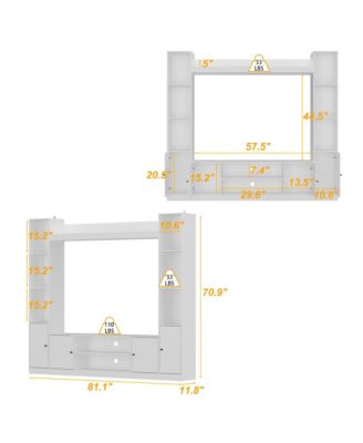 Black four-door TV stand, media console with movable shelves, multi-purpose entertainment center