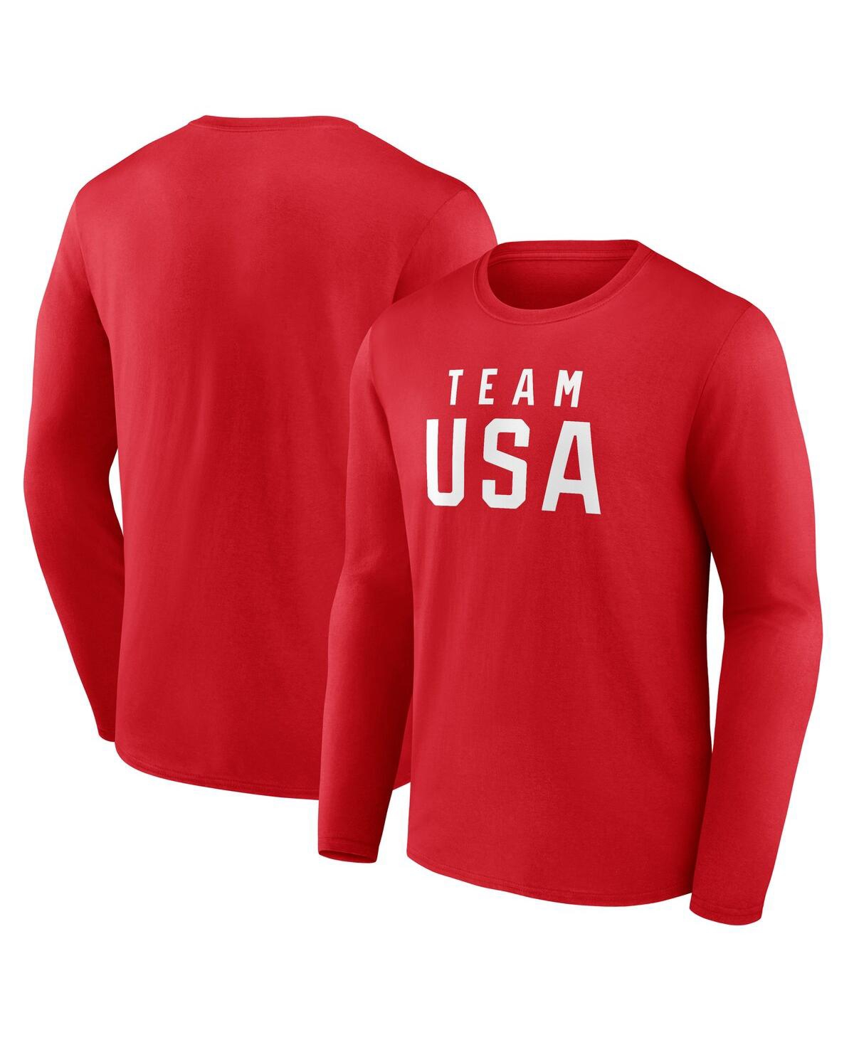 Fanatics Men's Red Team Usa Wordmark Long Sleeve T-shirt In Red