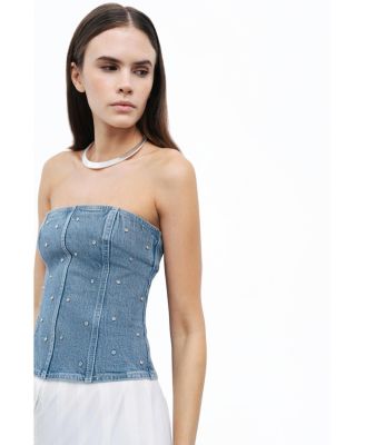 Women's Stoned Strapless Denim Crop Top
