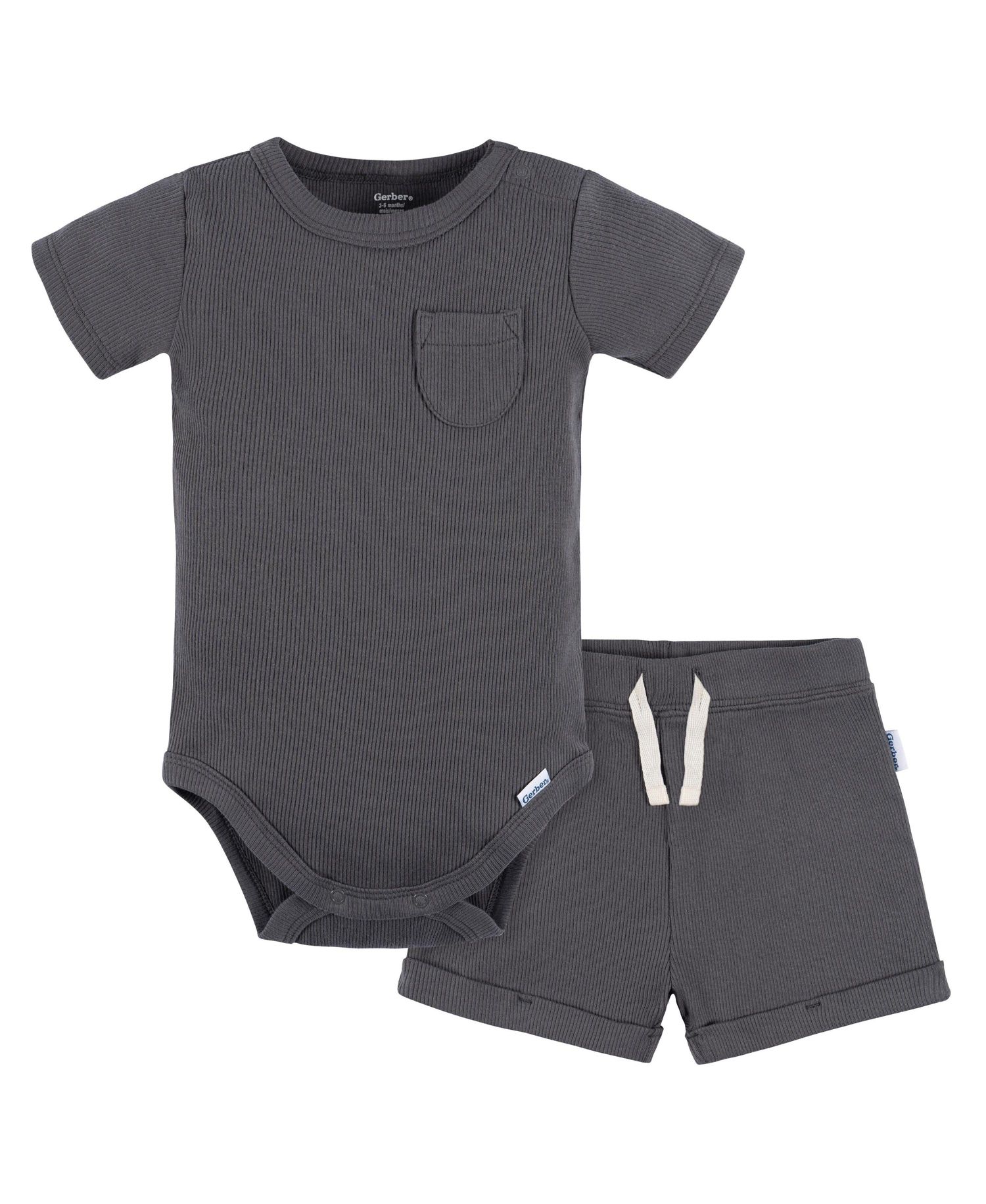 Baby Boys 2-Pack Bodysuit and Shorts Set, Dark Grey, 0-3 Months