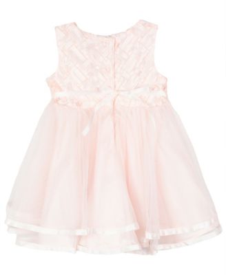Baby Girls Basket Weave Social Dress with Two Tiered Ribbon Skirt