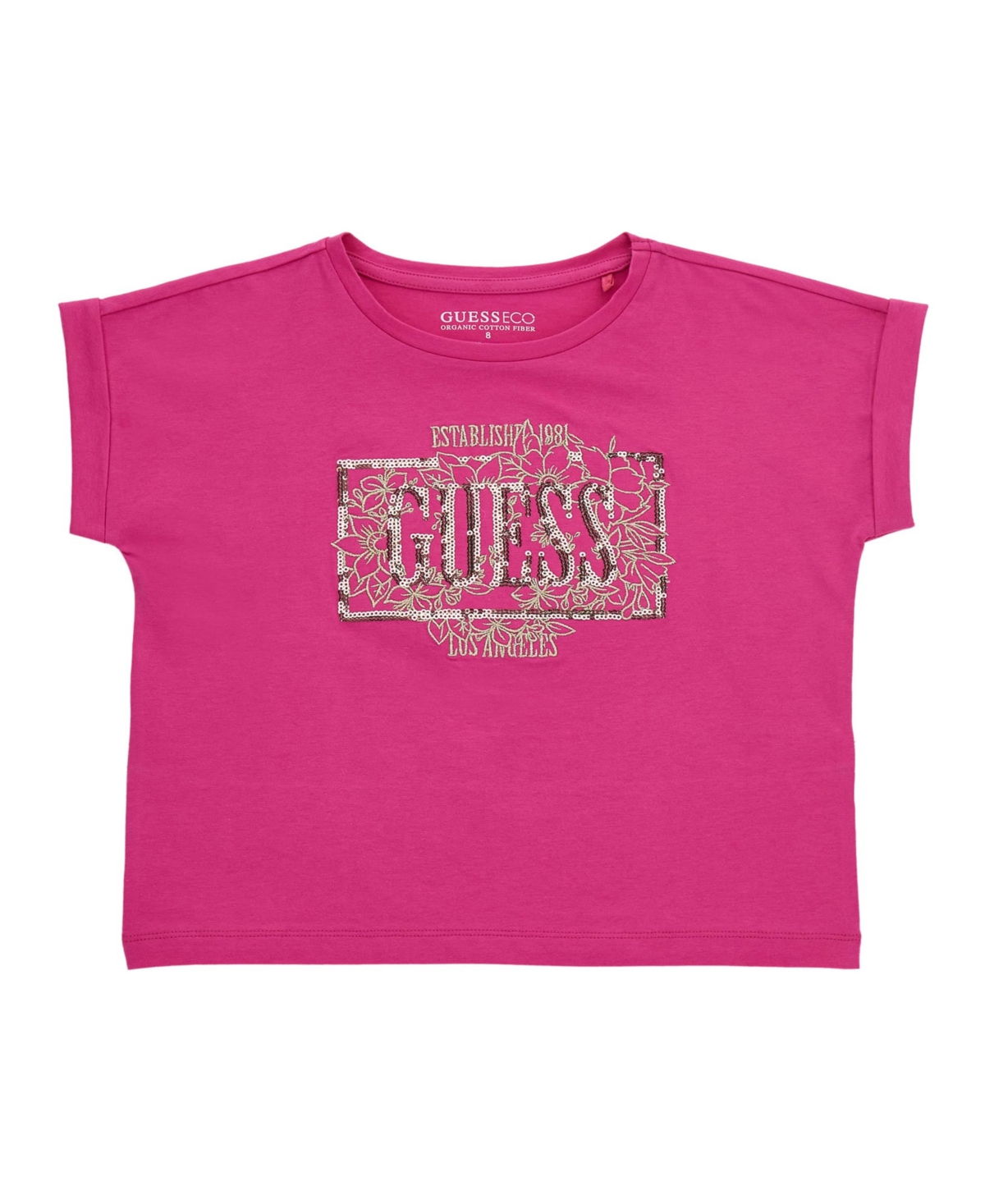Guess Big Girls Midi Short Roll Cuff Sleeve T-shirt In Pink
