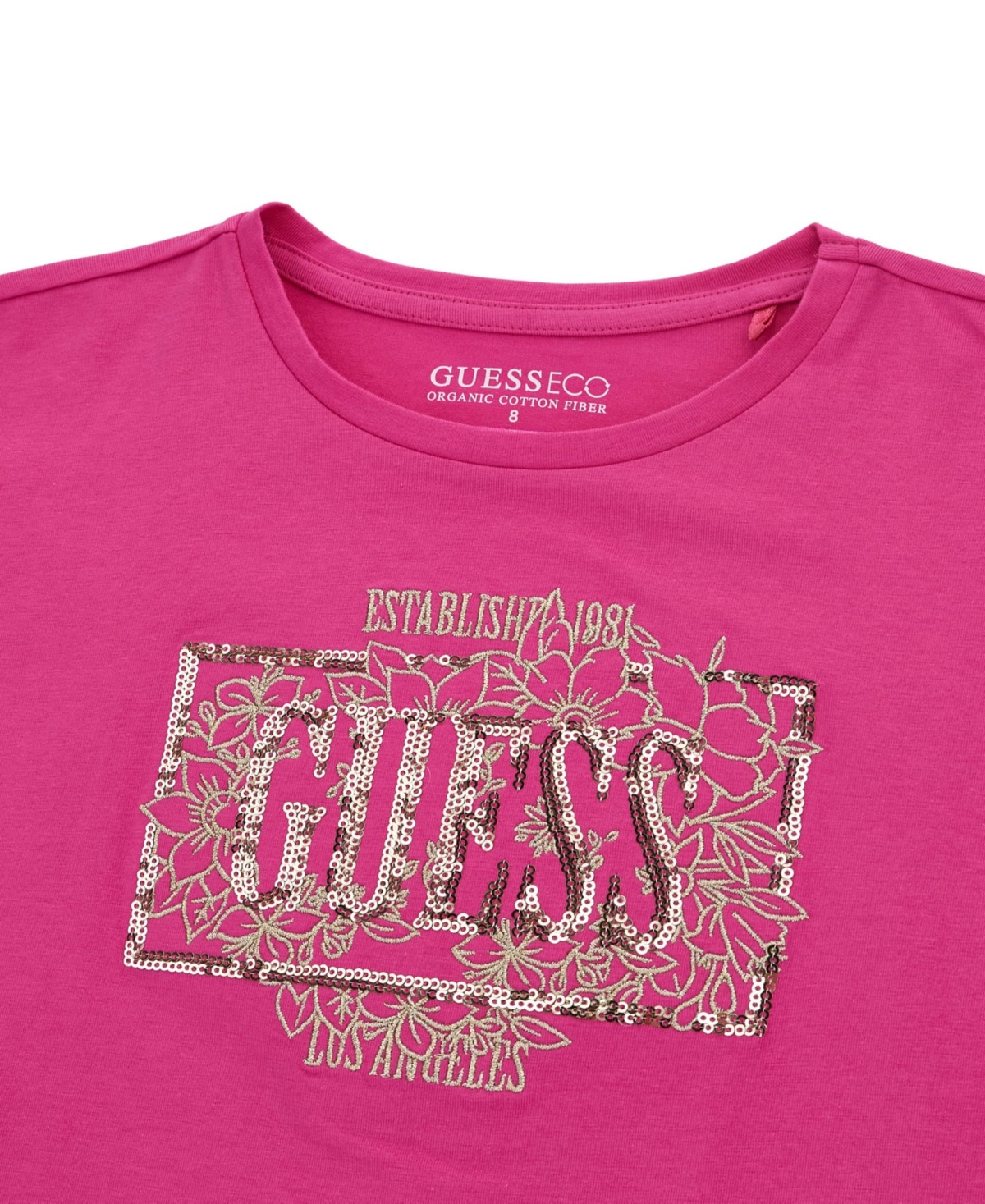 Guess Big Girls Midi Short Roll Cuff Sleeve T-shirt In Pink