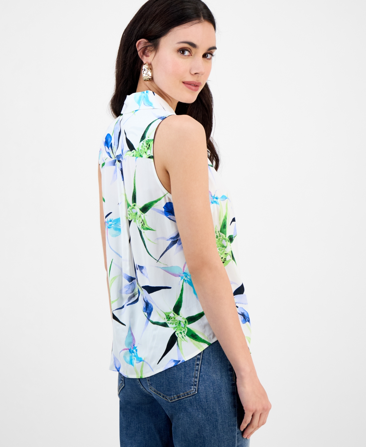 Inc International Concepts Petite Printed Button-front Top, Exclusively At Macy's