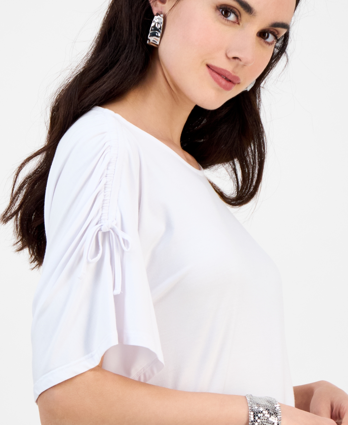 Inc International Concepts Petite Scoop-neck Ruched Top, Exclusively At Macy's