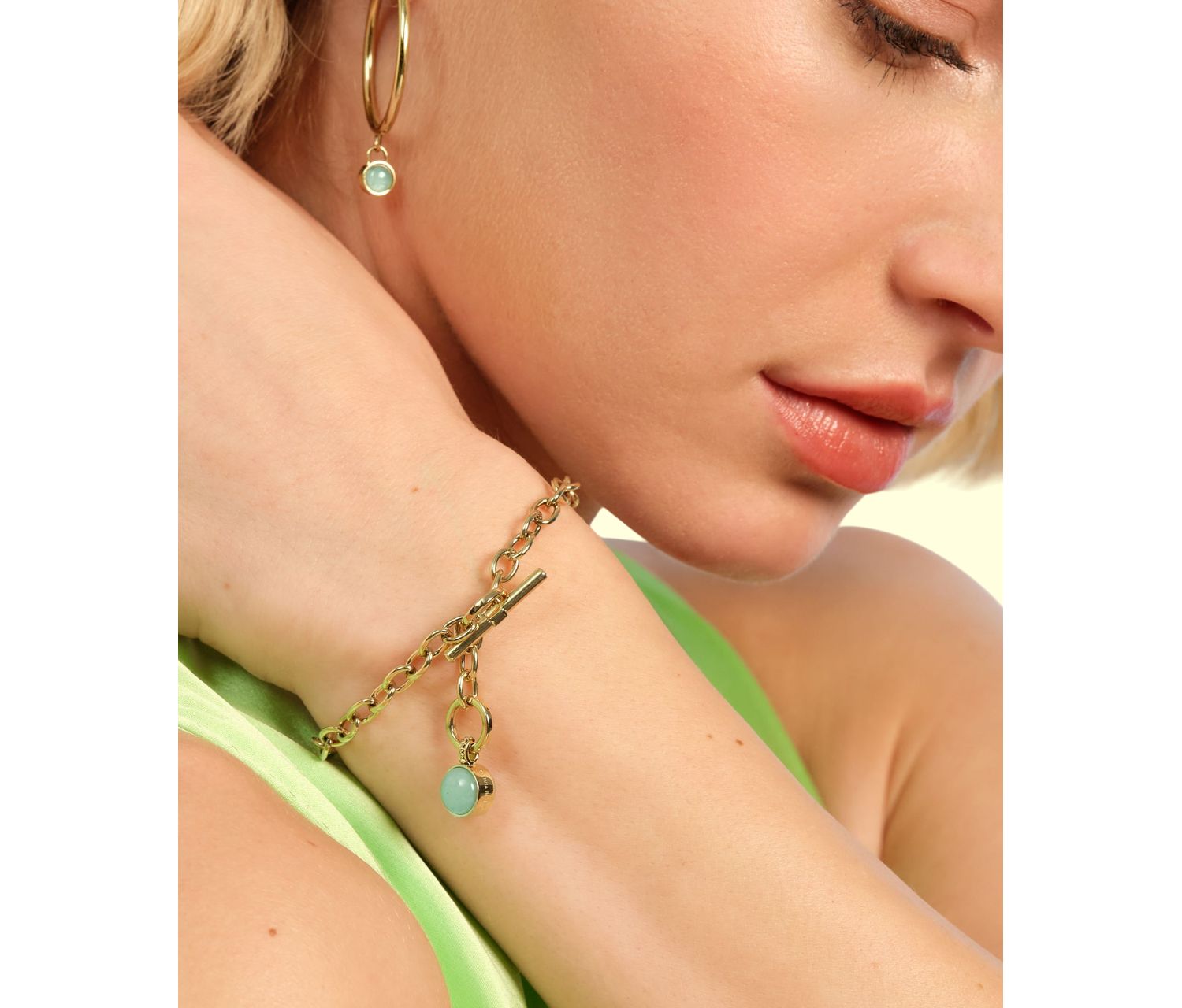 Women's Gemstones Gold Tone Stainless Steel Bracelet