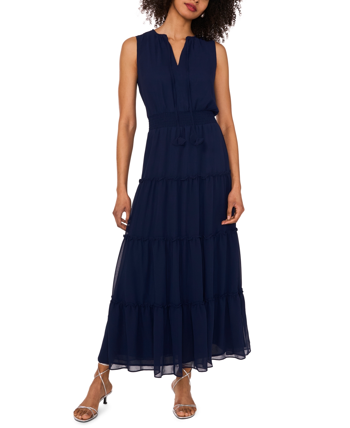 Women's Split-Neck Sleeveless Maxi Dress - Classic Navy