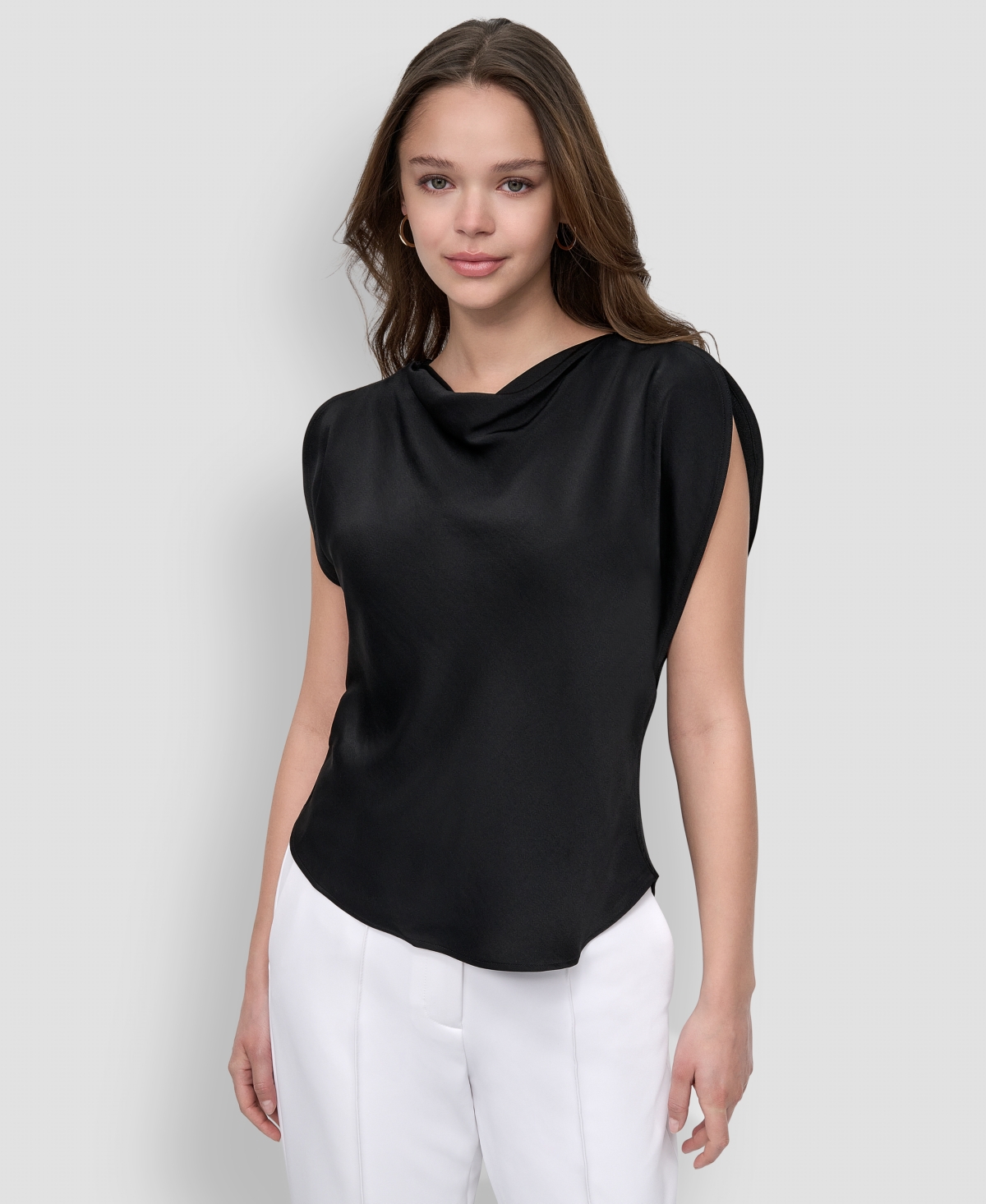 Dkny Petite Draped Boatneck Slit-Sleeve Blouse