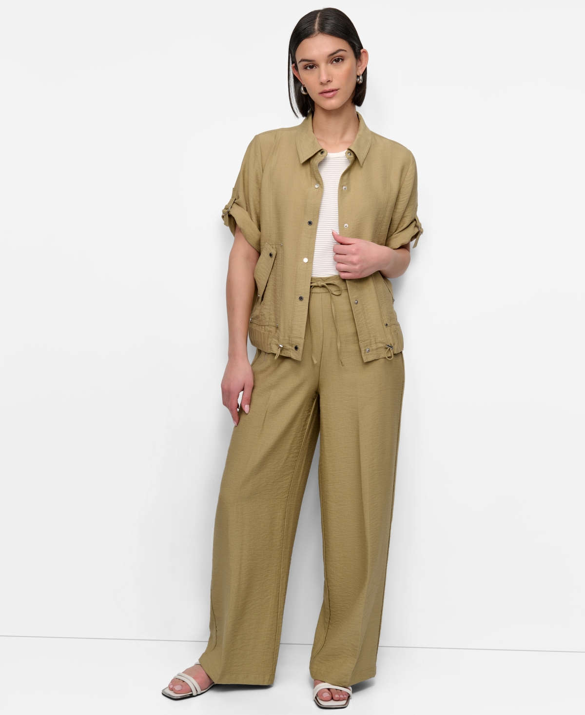 Dkny Women's Snap-front Roll-tab Short-sleeve Jacket