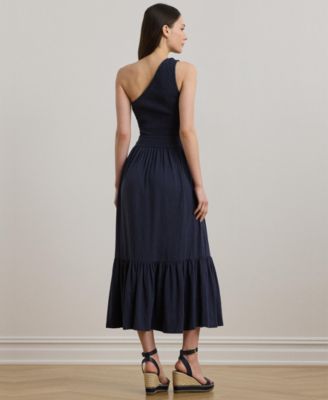 Lauren Ralph Lauren Women's Belted Slub Jersey One-Shoulder Dress - Macy's