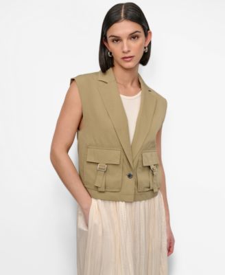 DKNY - Women's Twill Notched Collar Cargo Vest