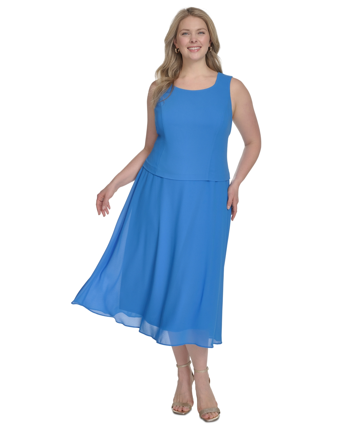 Jessica Howard Women's 2.pc Jewel-neck Midi Dress & Lace 3/4-sleeve Jacket In Blue