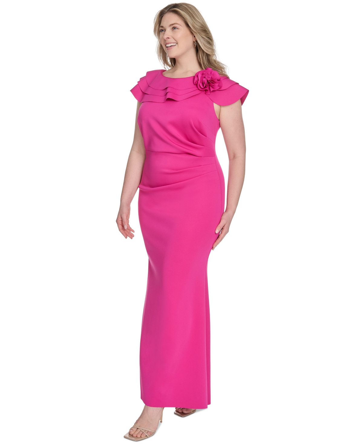 Jessica Howard Plus Size Ruffle-sleeve Rosette-trim A-line Gown