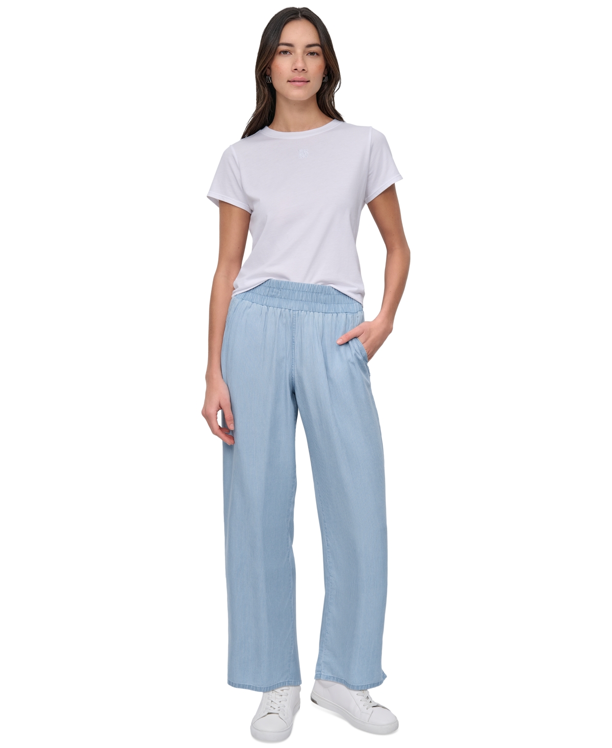 DKNY JEANS PETITE PULL-ON WIDE-LEG PANTS 