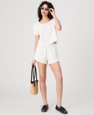 Women's Eyelet Ruffle-Hem Shorts
