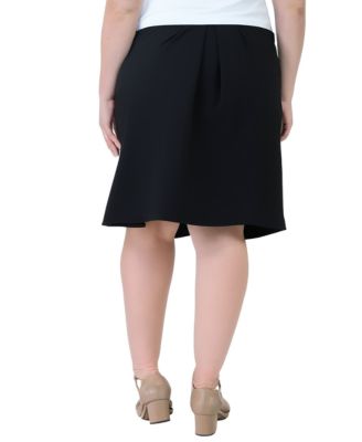 Plus Size Elastic Waist Pleated Knee Length Pocket Skirt