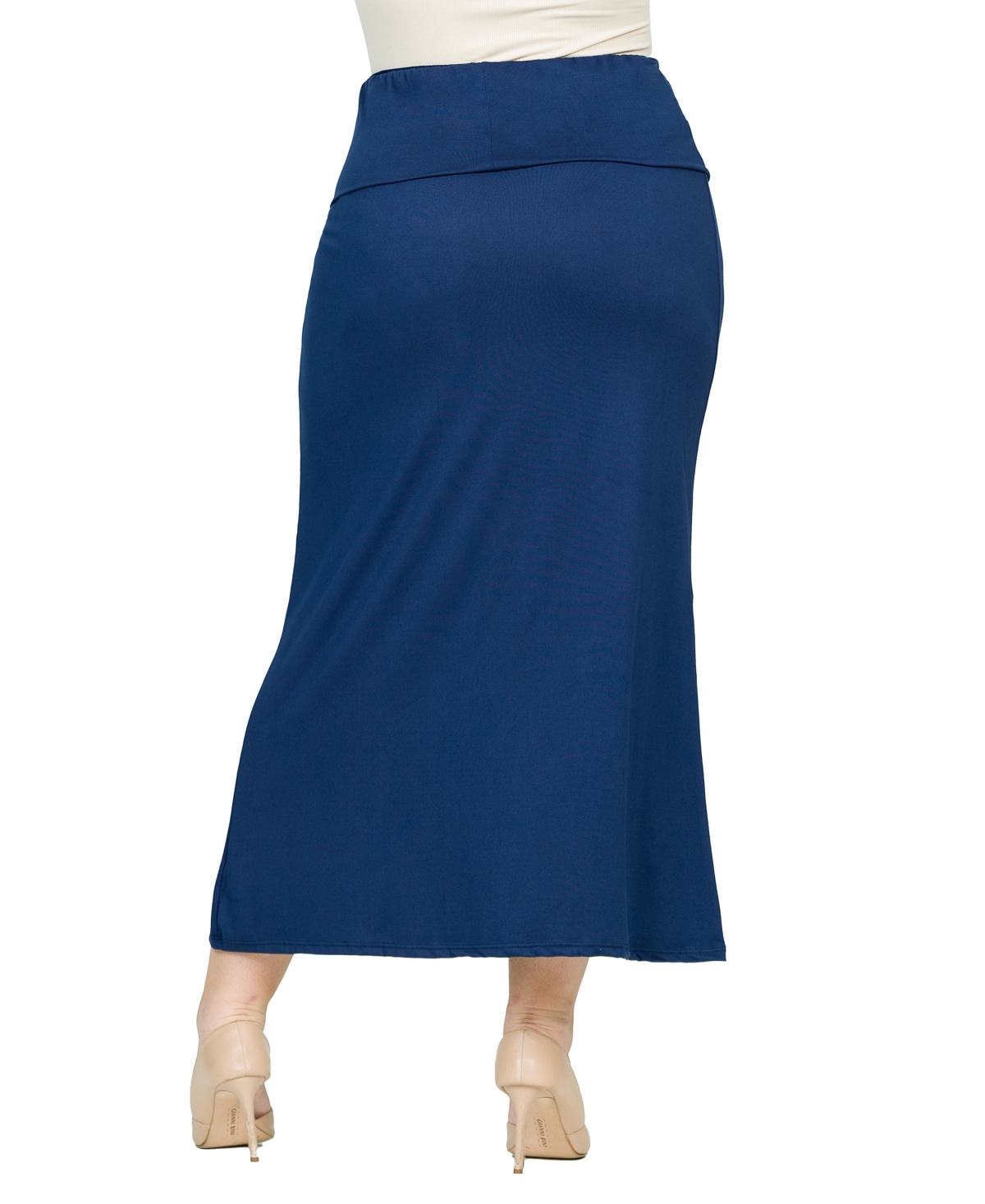 Shop 24seven Comfort Apparel Plus Size Comfortable Fold Over Maxi Skirt In Navy