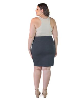 Plus Size Solid Color Elastic Waist Knee Length Pencil Skirt