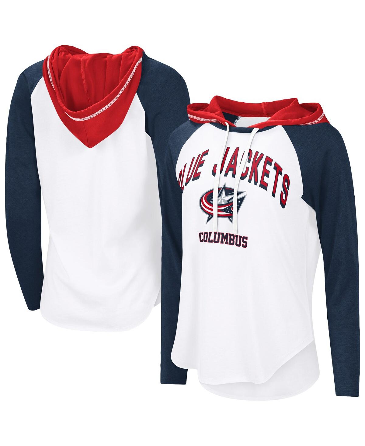 Women's White/Navy Columbus Blue Jackets Vip Raglan Long Sleeve Hoodie T-Shirt - White, Navy