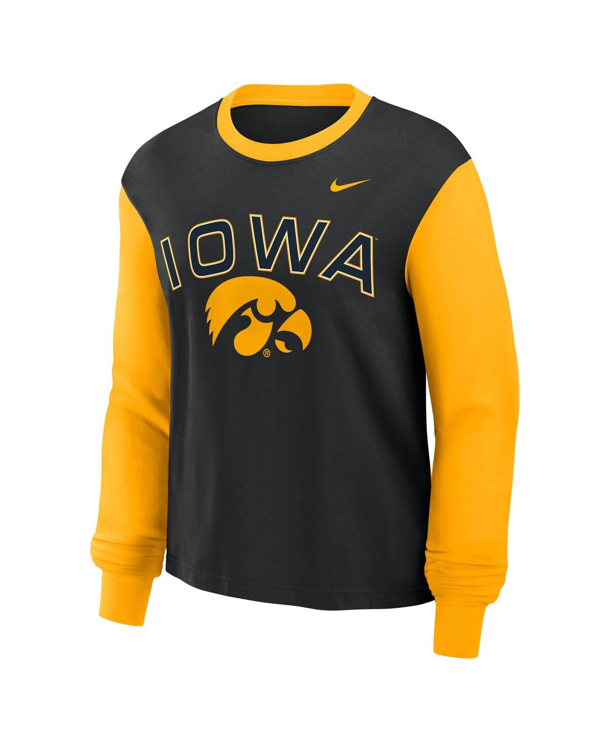 Nike Women's Black/gold Iowa Hawkeyes Boxy Long Sleeve T-shirt In Black,gold