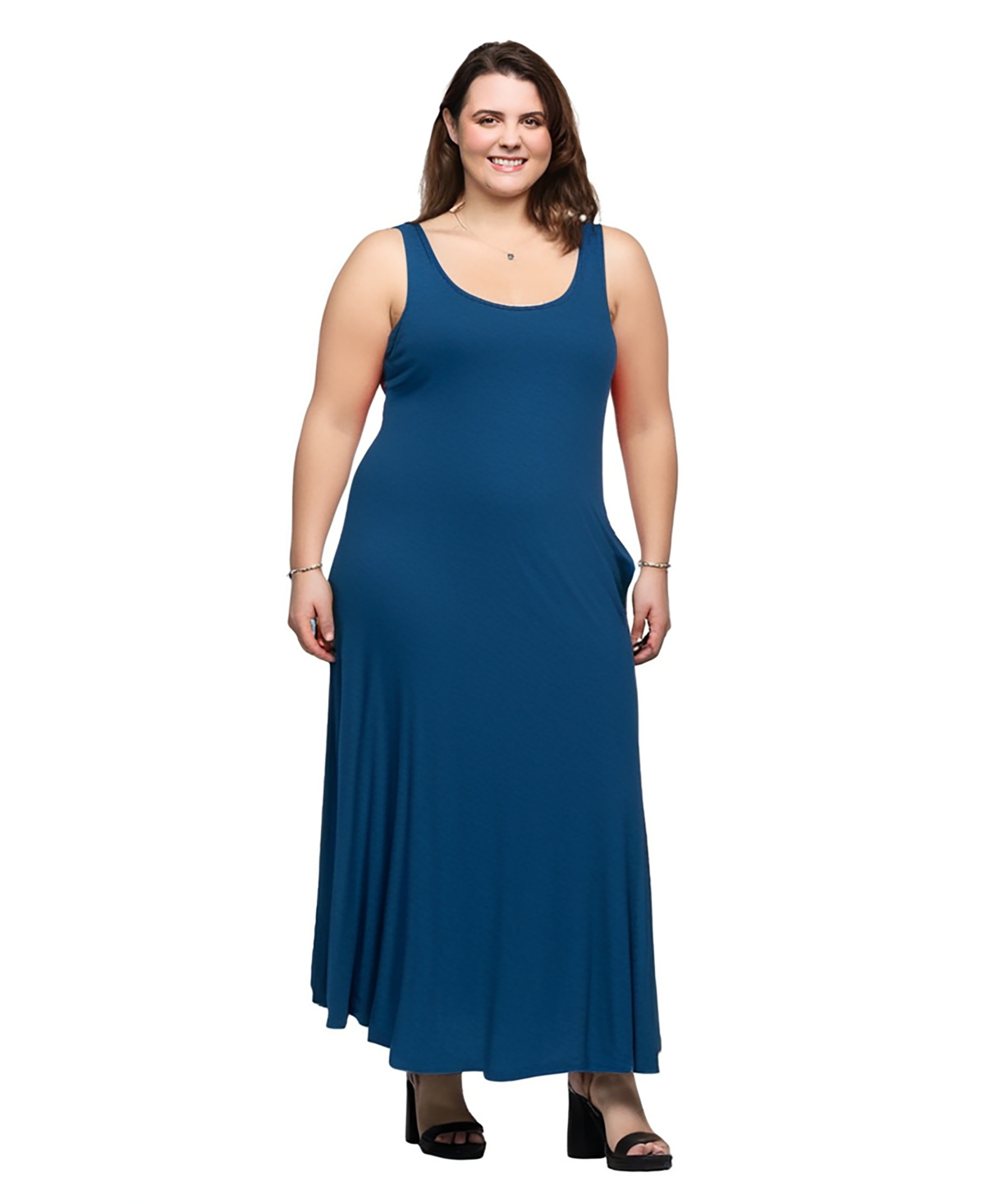24SEVEN COMFORT APPAREL PLUS SIZE SLEEVELESS TANK MAXI DRESS WITH POCKETS 