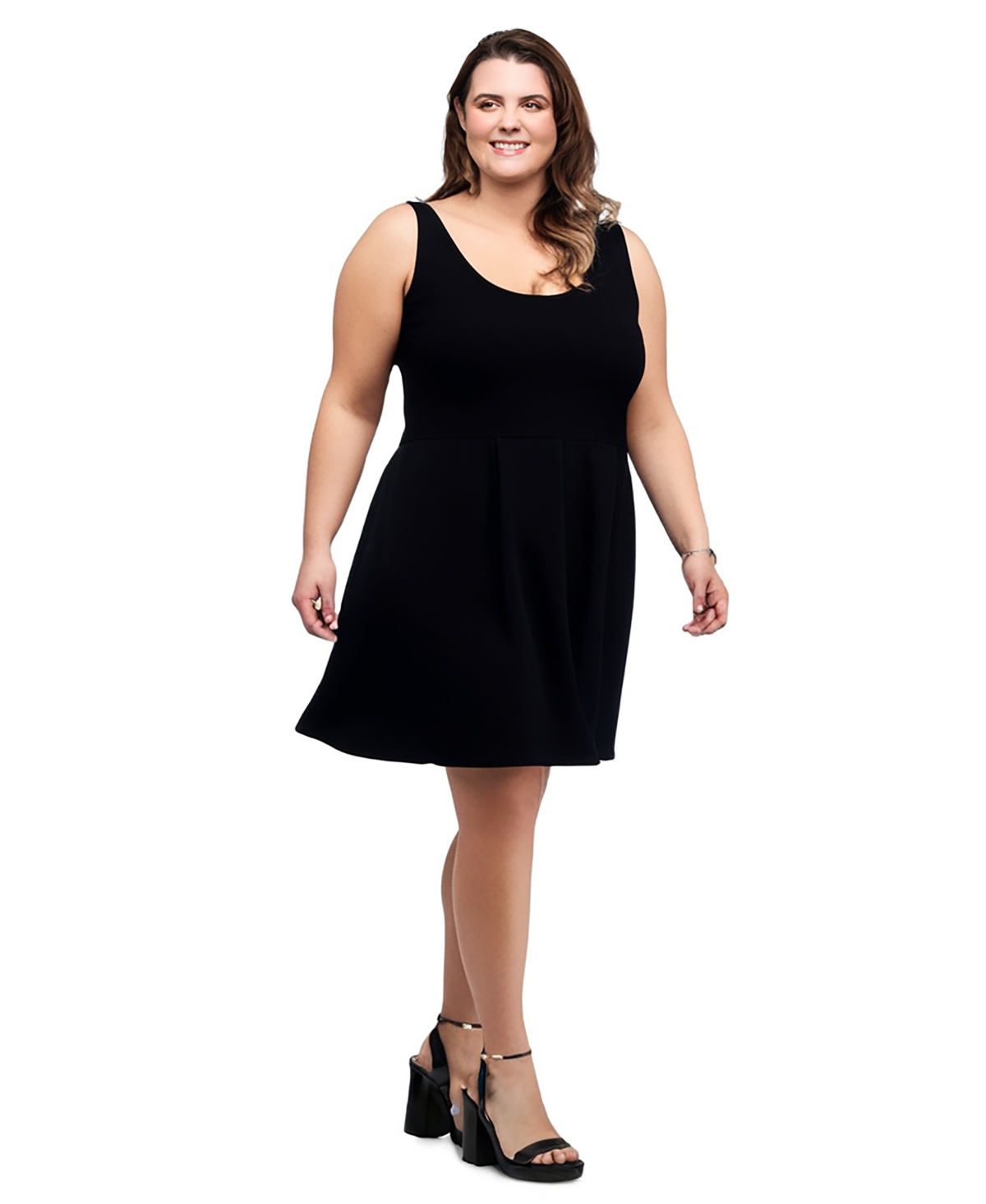 24seven Comfort Apparel Plus Size Sleeveless Dress With Pockets In Black