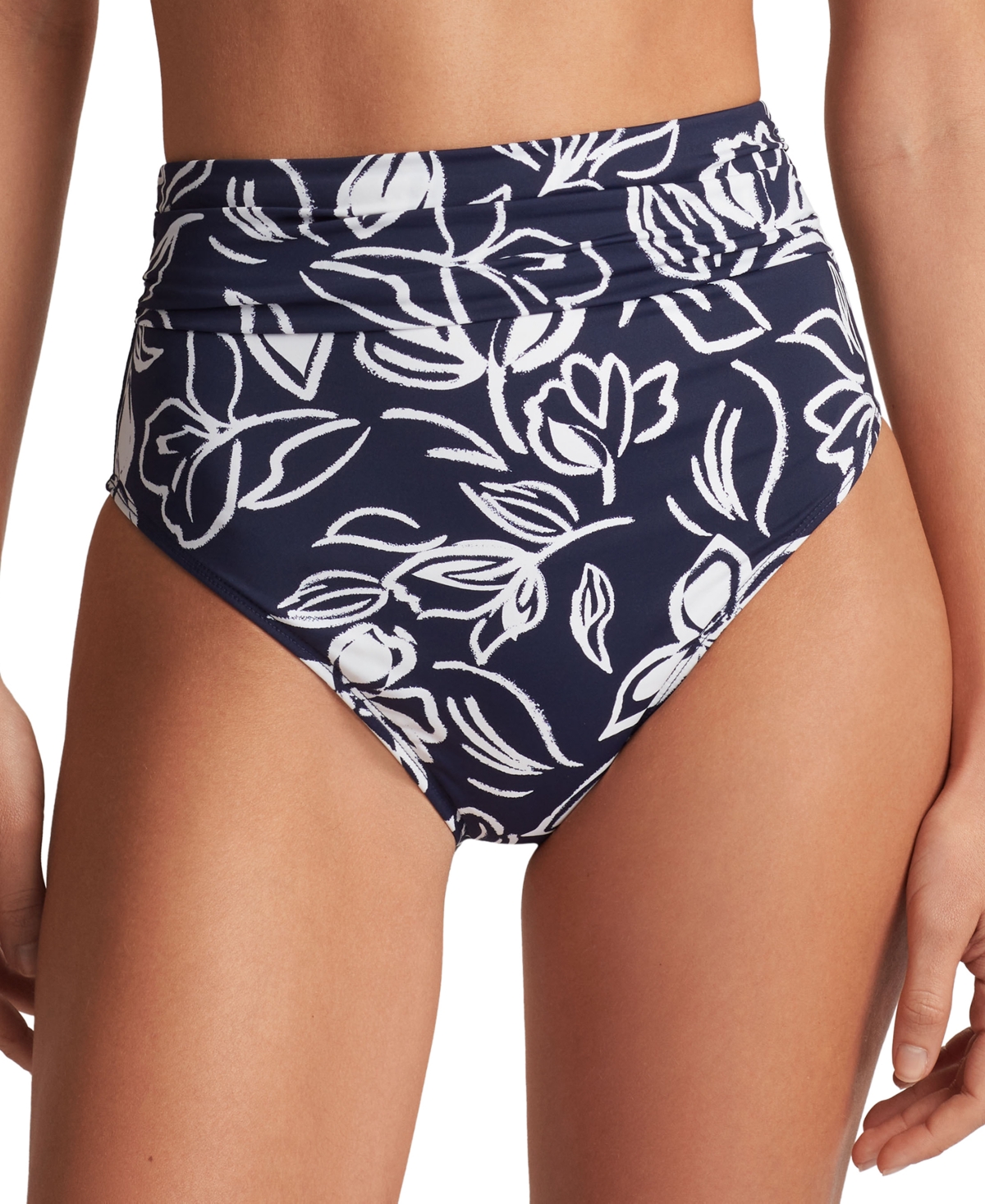 Women's Printed Shirred-Waist Bikini Bottoms - Allora Floral
