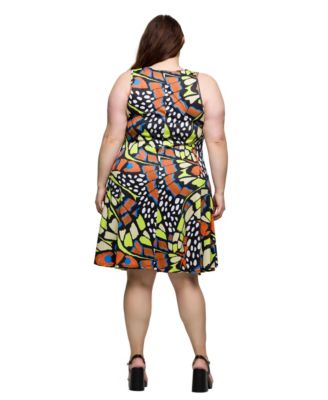Plus Size Print Sleeveless Knee Length Tank Swing Dress