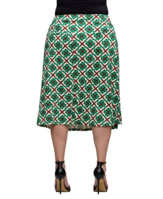 Plus Size Print Comfortable Elastic Waist Knee Length Skirt