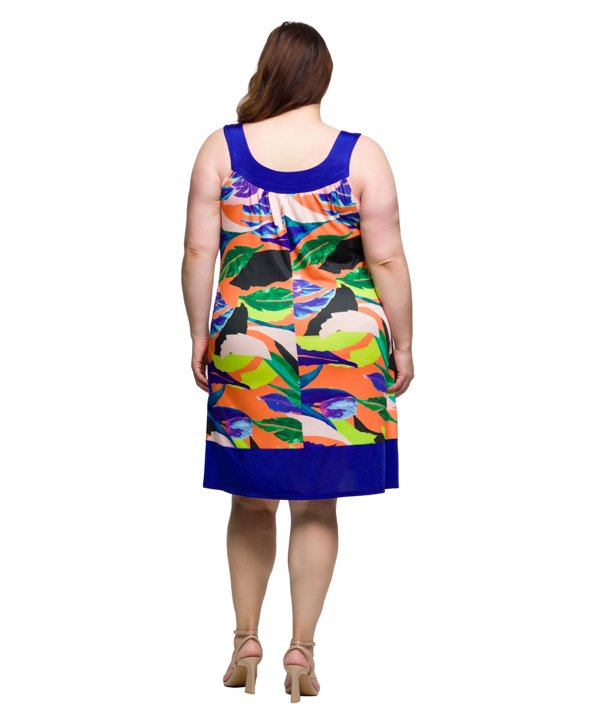 24seven Comfort Apparel Plus Size Scoop Neck Sleeveless Knee Length Dress In Blue