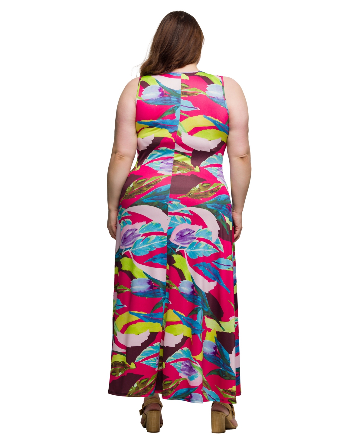 24SEVEN COMFORT APPAREL PLUS SIZE SCOOP NECK A-LINE SLEEVELESS MAXI DRESS 