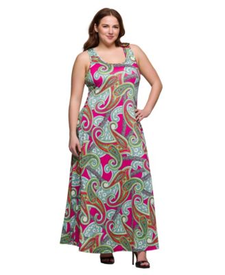 Plus Size Print Scoop Neck A-Line Sleeveless Maxi Dress